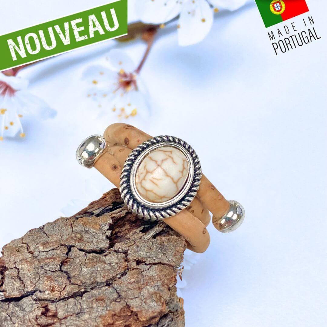 bague liege - bague en liege - bague vegan femme - bague azules portugais - bague made in france - bague made in portugal - bague fantaisie naturelle -bague pas cher - idée cadeau fille - fête des mères - bague pierre blanche