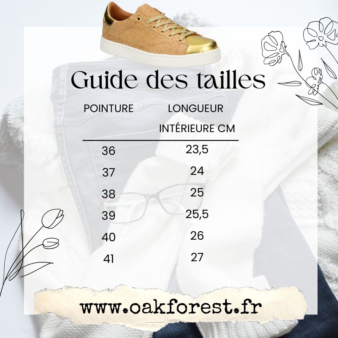 Chaussures en liège - Baskets en liège naturel version dorée