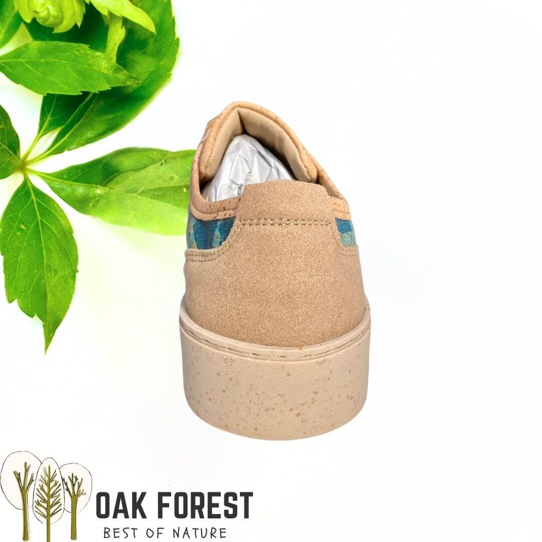 Talon en tissu feutré beige de la basket en liège Vitral et semelle mouchetée