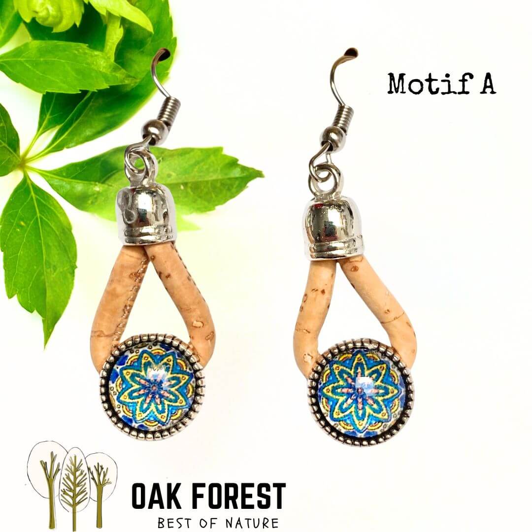 boucles d'oreilles liege - boucle d'oreille liege - bijoux femme vegan - boucles d'oreilles fleurs vertes - bijoux fantaisie femme vegan - boucles d'oreille portugal - boucles d'oreilles en liège portugal