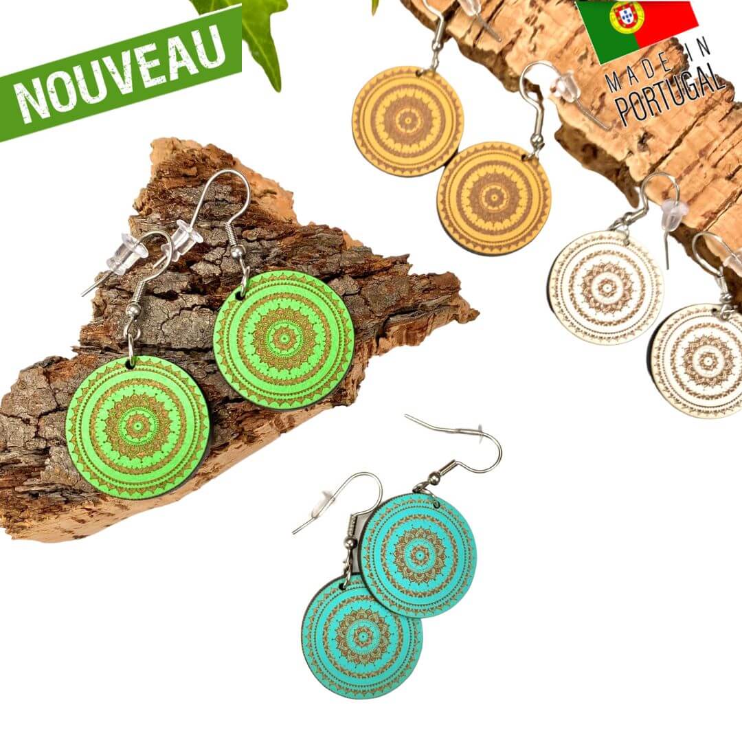 boucles d'oreilles femme liege - boucles d'oreilles fleurs - boucles d'oreille portugal - boucle d'oreille femme légère - boucles d'oreille orange - boucles d'oreilles originales- bijoux liege - bijou en liege portugal - boucle d'oreille liege - bijoux vegan