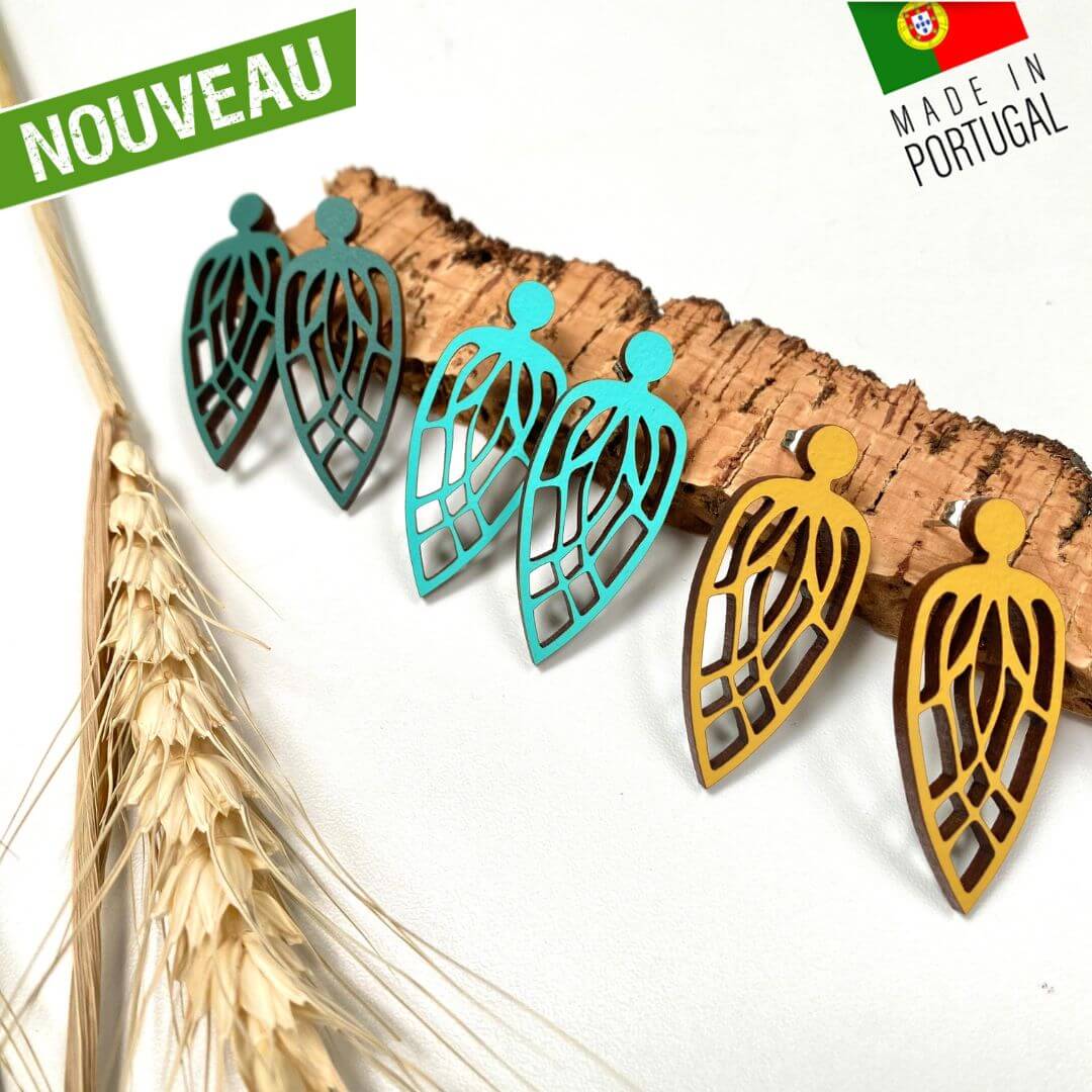 boucles d'oreilles femme liege - boucles d'oreilles fleurs - boucles d'oreille portugal - boucle d'oreille femme légère - boucles d'oreille orange - boucles d'oreilles originales- bijoux liege - bijou en liege portugal - boucle d'oreille liege - bijoux vegan - boucle d'oreille bois femme - Wood Earring