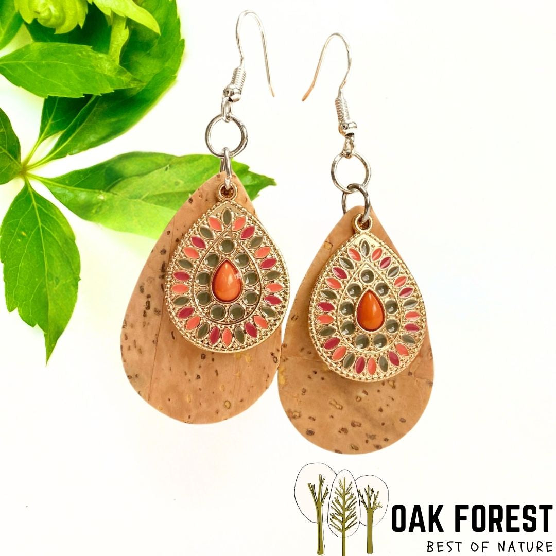 boucles d'oreilles femme liege - boucles d'oreilles fleurs - boucles d'oreille portugal - boucle d'oreille femme légère - boucles d'oreille orange - boucles d'oreilles originales- bijoux liege - bijou en liege portugal - boucle d'oreille liege - bijoux vegan