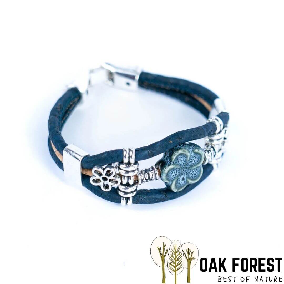 bracelet liege femme pas cher - bracelet liege fleuri - bracelet liège pour femme - bijoux en liège fleuri - bijoux femme portugal - idée cadeau fête des mères - bracelet fille vegan- bijou en bois - bijoux liege - bijou portugal - bijoux fantaisie pas cher