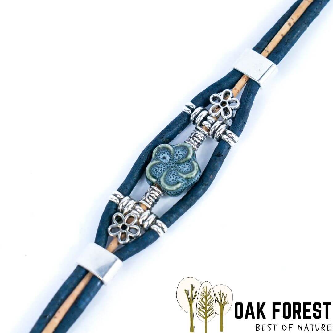 bracelet liege femme pas cher - bracelet liege fleuri - bracelet liège pour femme - bijoux en liège fleuri - bijoux femme portugal - idée cadeau fête des mères - bracelet fille vegan- bijou en bois - bijoux liege - bijou portugal - bijoux fantaisie pas cher