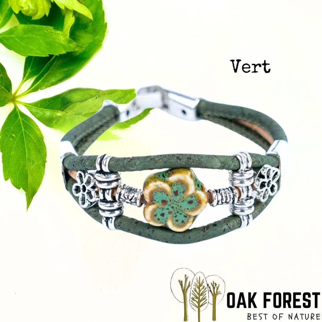 bracelet liege femme pas cher - bracelet liege fleuri - bracelet liège pour femme - bijoux en liège fleuri - bijoux femme portugal - idée cadeau fête des mères - bracelet fille vegan- bijou en bois - bijoux liege - bijou portugal - bijoux fantaisie pas cher