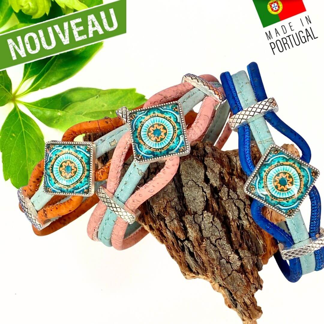 bracelet liege femme pas cher - bracelet liege fleuri - bracelet liège pour femme - bijoux en liège fleuri - bijoux femme portugal - idée cadeau fête des mères - bracelet fille vegan- bijou en bois - bijoux liege - bijou portugal - bijoux fantaisie pas cher