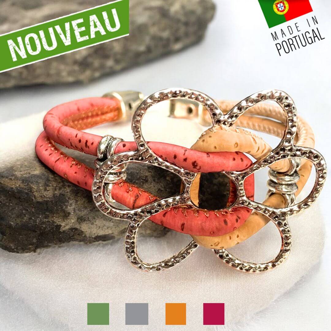 bracelet liege femme pas cher - bracelet liege fleuri - bracelet liège pour femme - bijoux en liège fleuri - bijoux femme portugal - idée cadeau fête des mères - bracelet fille vegan- bijou en bois - bijoux liege - bijou portugal - bijoux fantaisie pas cher - bracelet flower - bracelet femme fleurs