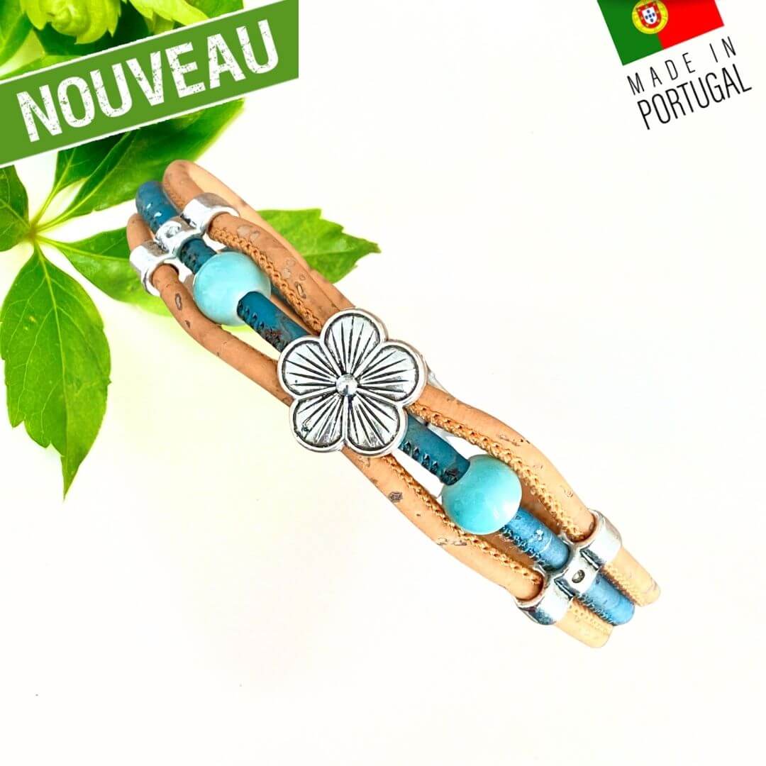 bracelet liege femme pas cher - bracelet liege fleuri - bracelet liège pour femme - bijoux en liège fleuri - bijoux femme portugal - idée cadeau fête des mères - bracelet fille vegan- bijou en bois - bijoux liege - bijou portugal - bijoux fantaisie pas cher