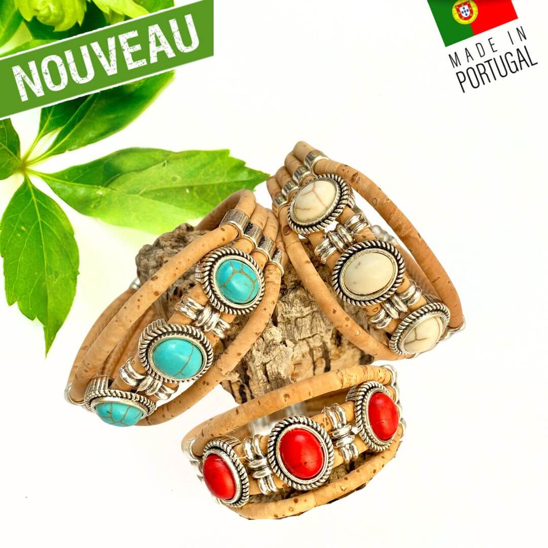 bracelet liège - bracelet en liège - bracelet liege - bracelet en liege Portugal - bracelet femme vegan - bracelet perle turquoise - bracelet pas cher