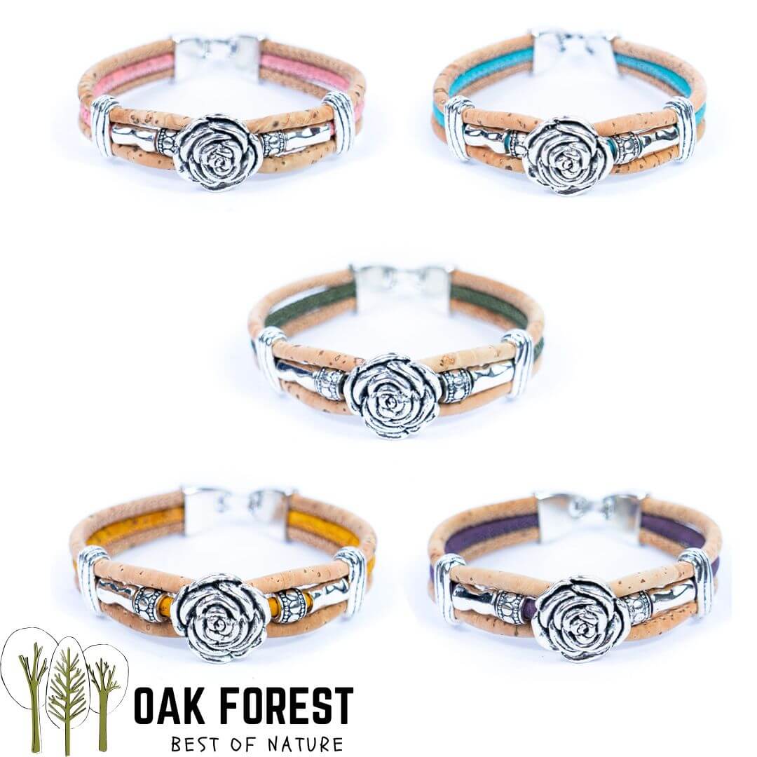 bracelet liege femme vegan - bracelet en liege - bracelet liège portugal - bracelet liège noir et or - bracelet femme noir or - bracelet en liège vegan - bracelet chic - bracelet fleurs femme - bracelet femme été - bracelet fantaisie - idée cadeau femme - anniversaire femme - bracelet coloré vegan - bracelet éthique - ecoresponsable