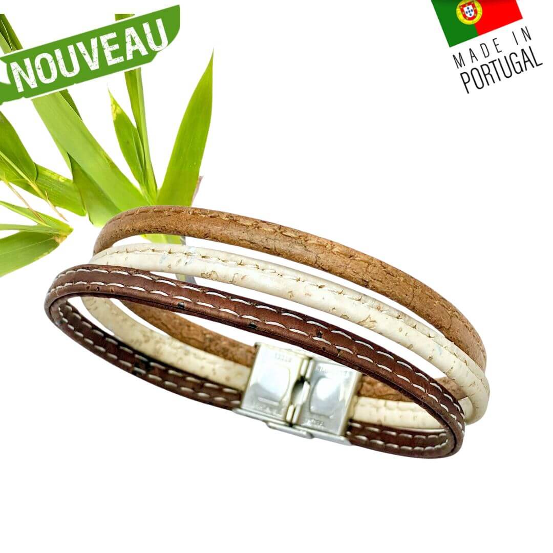 bracelet homme vegan liege - bracelet liege homme portugal - bracelet made in france - bracelet croix homme - bracelet Ninja homme - bracelet bleu marine homme - trio de bracelets pour homme - idée cadeau homme - fête des pères - idée cadeau noel pas cher - bijoux fantaisie - bracelet vegan homme marron