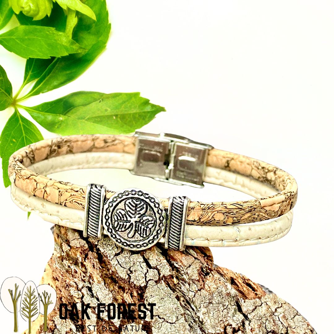 Bracelet artisanal liège "Trèfle"- Bracelet Homme Vegan