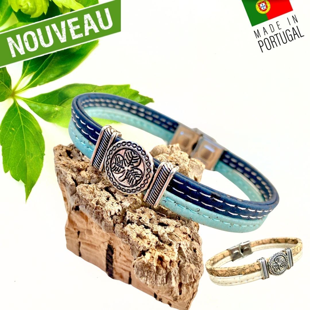 Bracelet artisanal liège "Trèfle"- Bracelet Homme Vegan