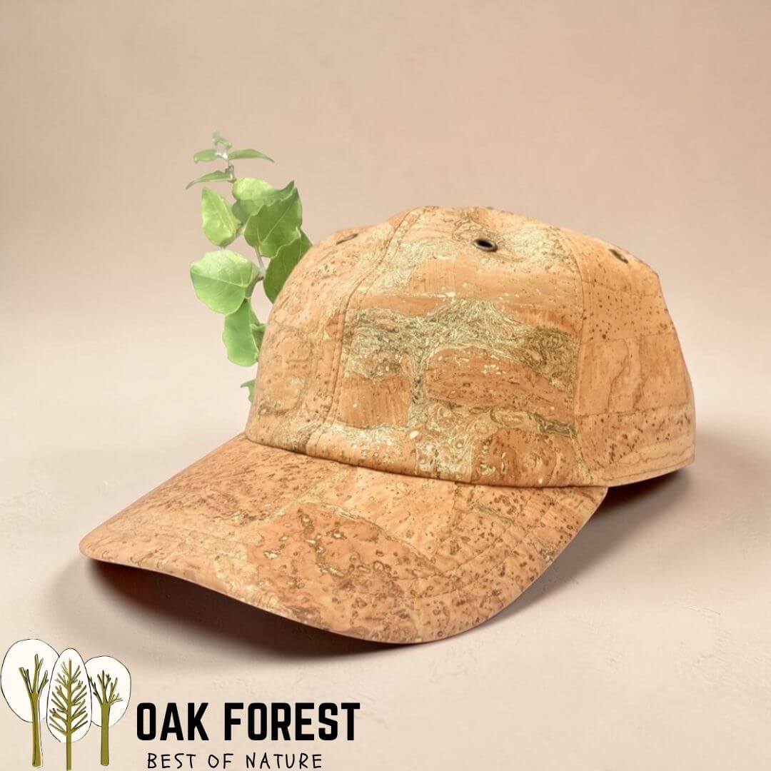 casquette femme en liège vegan avec reflets dorés, fabriquée au portugal