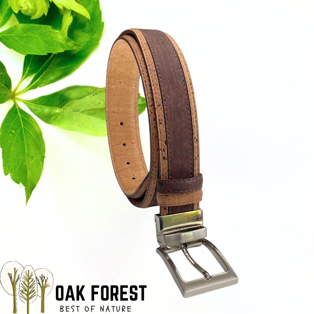 Ceinture homme réversible en liège camel et marron, boucle réversible