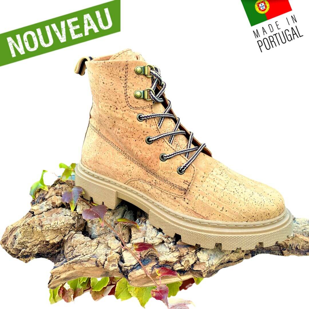 bottine en liège - bottines en liège - chaussures montantes en liege - chaussures montantes vegan - basket vegan montantes - chaussure vegan - chaussure en liege - chaussure randonnée vegan -