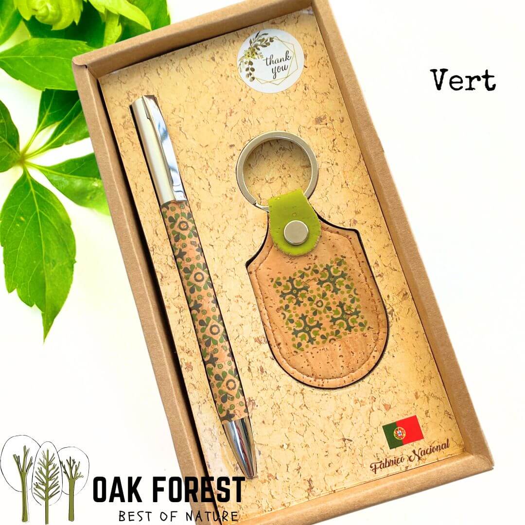 Coffret Stylo+porte clé en liège - Coffret cadeau en liège