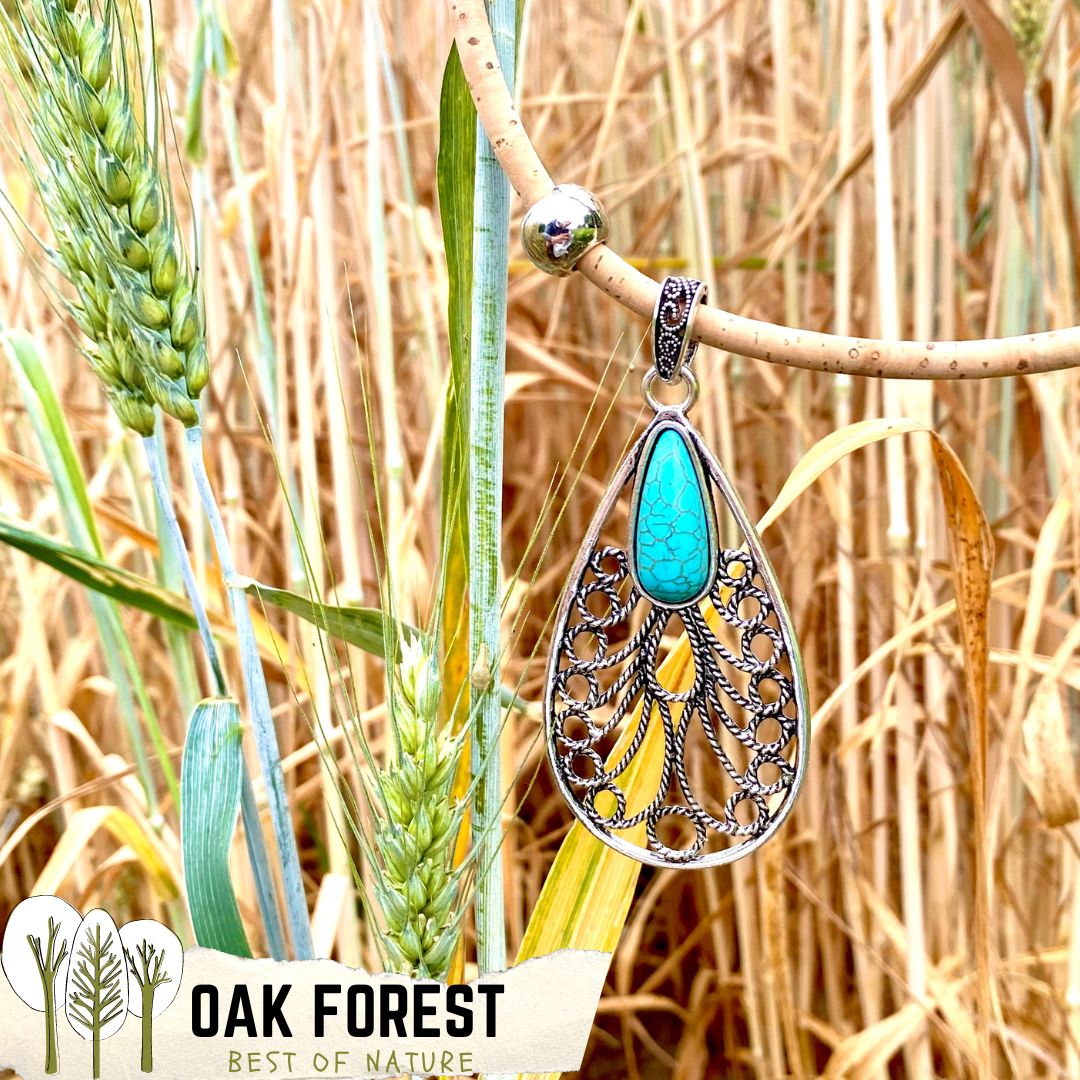 Collier Goutte Bleue, pendentif avec pierre turquoise sur cordon en liège naturel- collier turquoise femme - coller perle turquoise