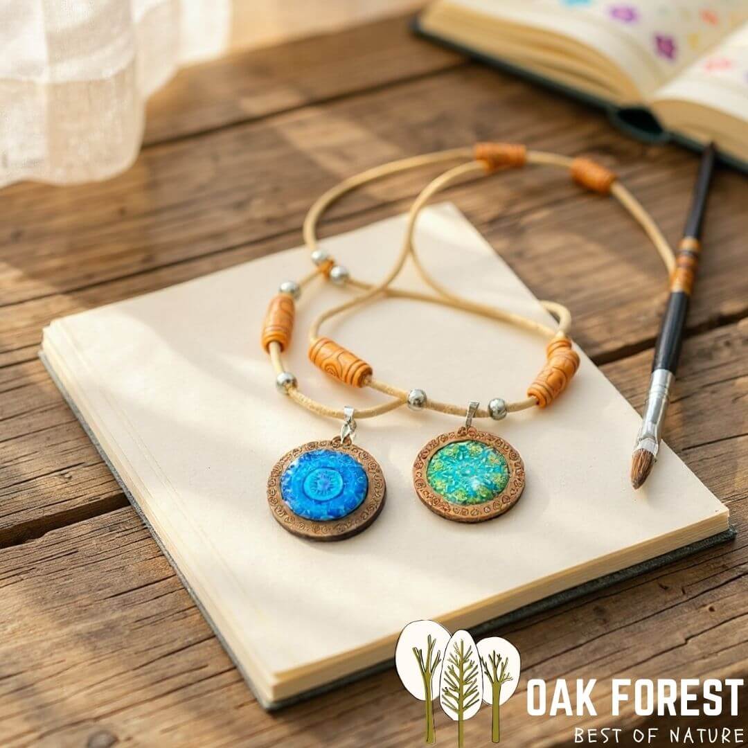 collier en liège - collier en liege - collier liège - collier liege - collier bois- Mandala- collier fantaisie - collier pas cher - idée cadeau noël - idée cadeaux Noel - pendentif - collier coeur - collier vegan - collier femme vegan - collier femme palmier - collier femme feuille portugal - collier bleu femme - collier soleil femme - collier turquoise femme