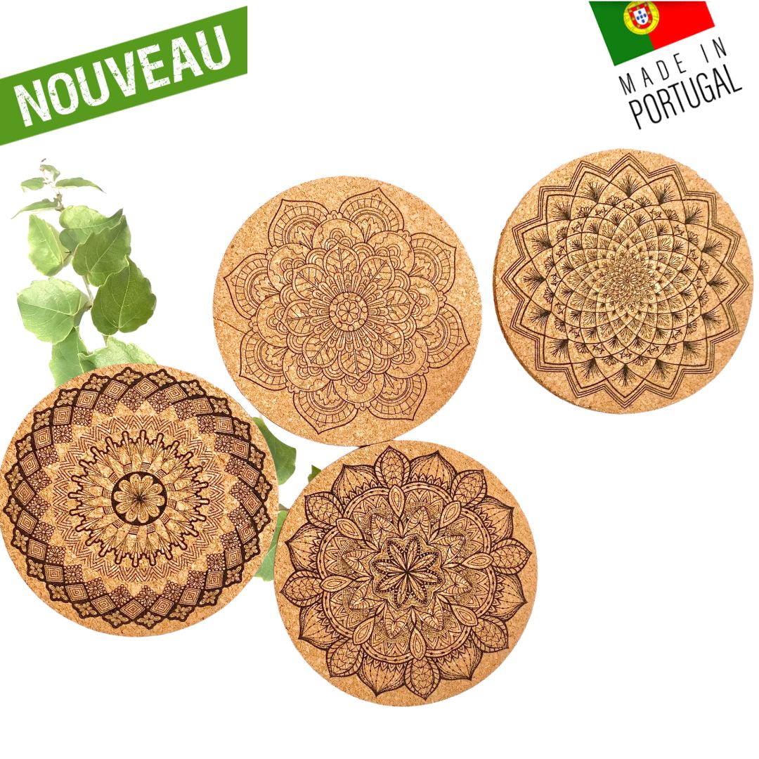 sous bock liege vegan - sous bock liège vegan portugal - sous verre en liège - dessous de verre en liège - dessous de verres en liège portugal - dessous de verre carré - sous bocks carré portugal vegan - mandala sous verre mandala portugal - Made in France