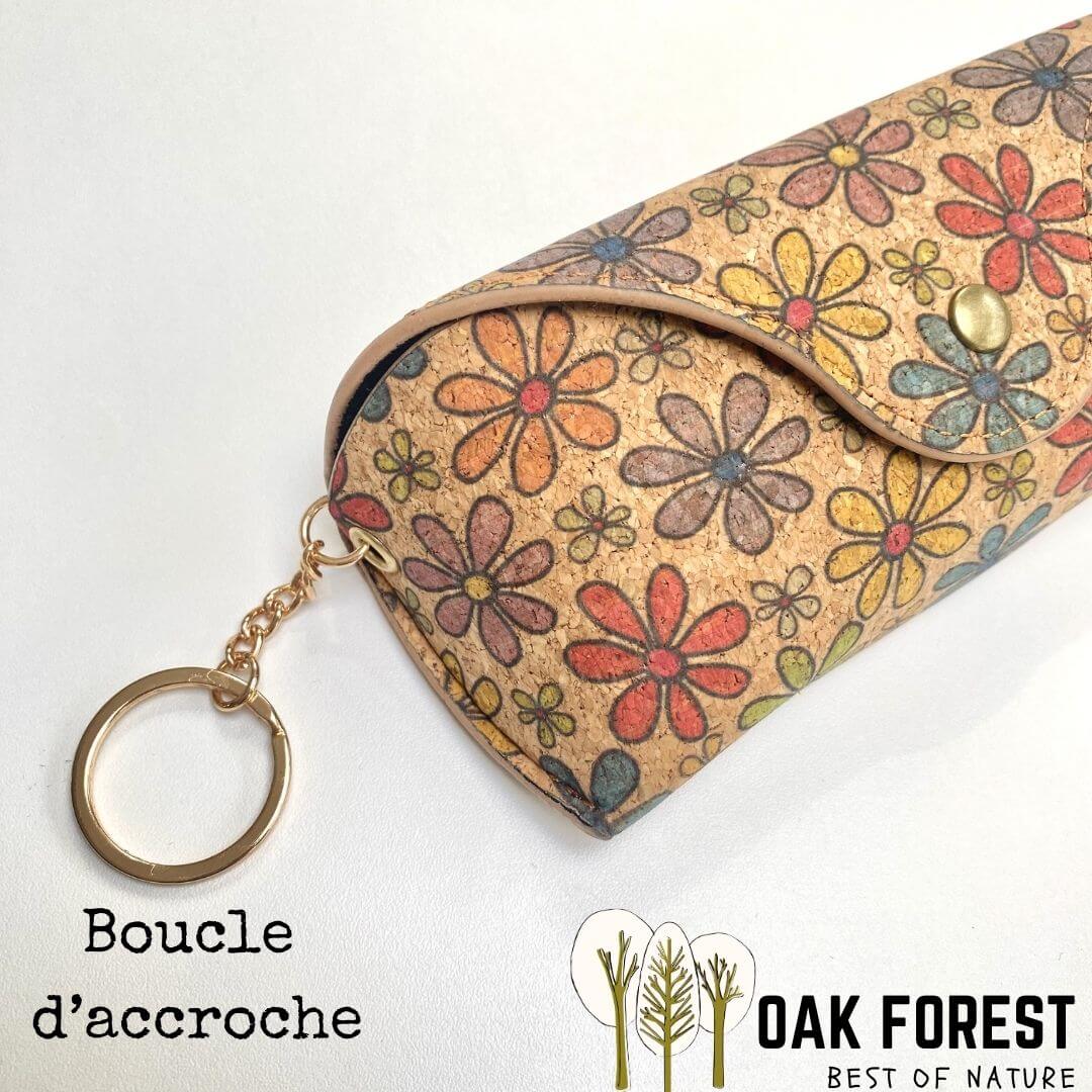 Étui à lunettes liège fleuri avec boucle d'attache Oak Forest