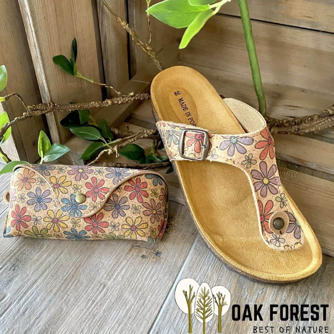 sandales birkenstock liège motif fleuri et étui lunettes liège motif fleuri