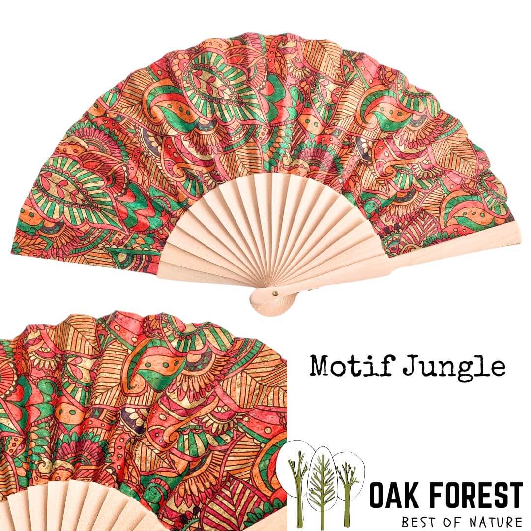 eventail femme vegan - éventail en liège - éventail artisanal - éventail bois - idée cadeau femme - idée cadeau fête des mères - éventail espagnol - eventail fleuri - éventail - ventilation été - éventail pour femme - joli éventail en liège -