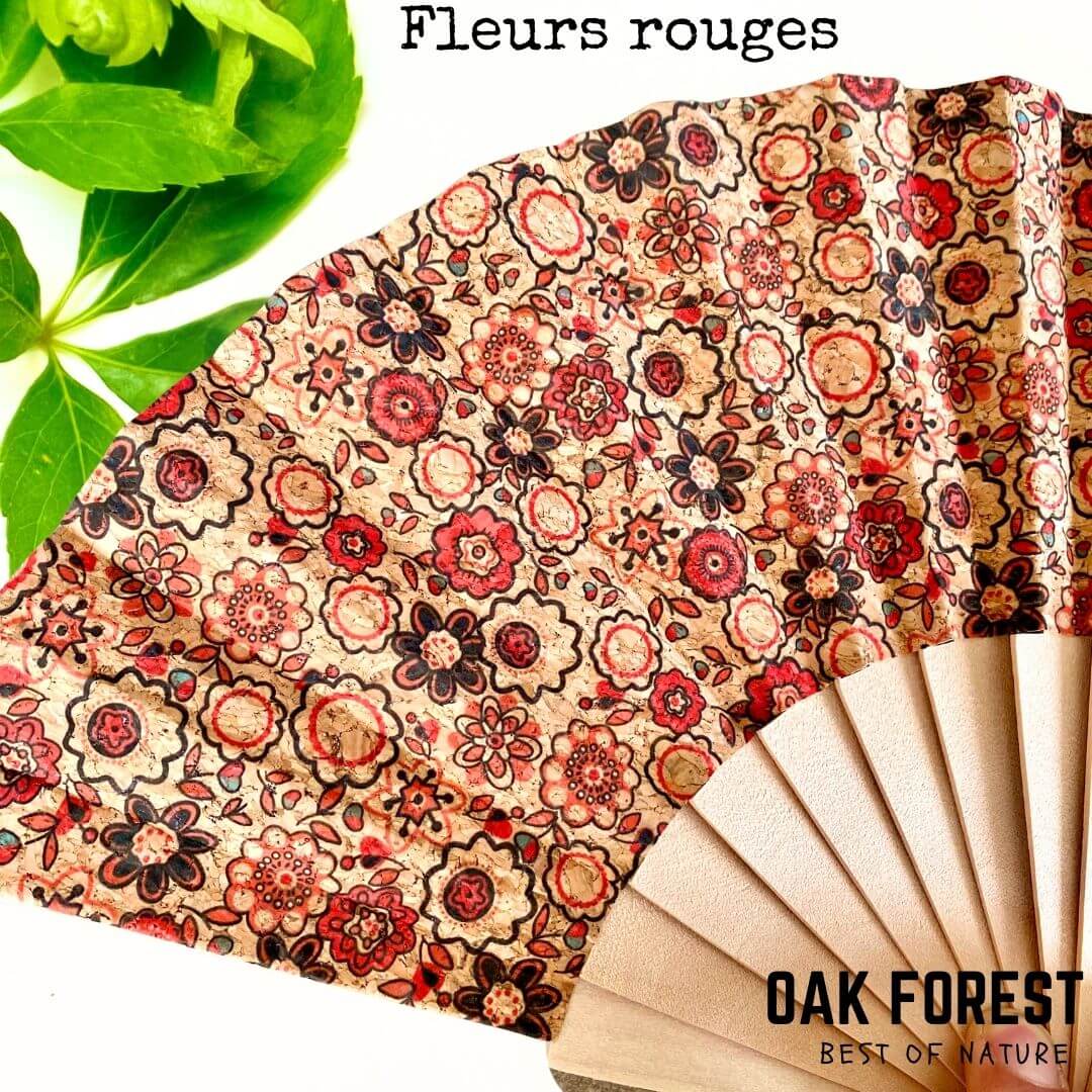 eventail femme vegan - éventail en liège - éventail artisanal - éventail bois - idée cadeau femme - idée cadeau fête des mères - éventail espagnol - eventail fleuri - éventail - ventilation été - éventail pour femme - joli éventail en liège -