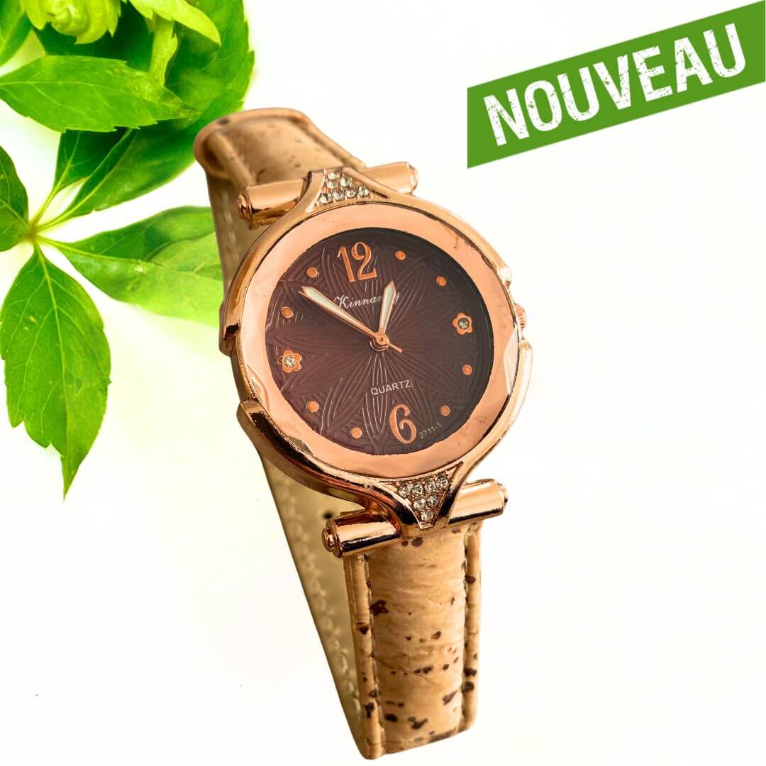 montre vegan en liege - montre liege portugal - montre cuir végétal - montre mixte - montre femme - montre homme - montre naturel pas cher - montre femme vegan en liege rose - montre blanche - montre japon - montre femme flower - montre hippie vegan