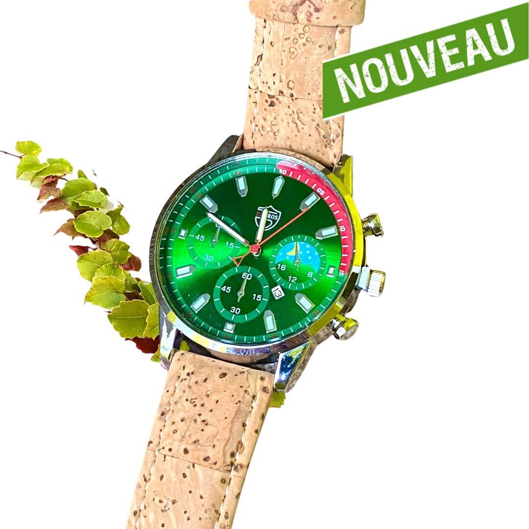 montre homme vegan liege - montre homme kaki - montre made in France - idée cadeau homme - montre vintage vegan - montre alu brossé - montre pas cher - fêtes des pères - made in portugal - montre naturelle - montre éthique - montre eco-responsable - montre homme verte