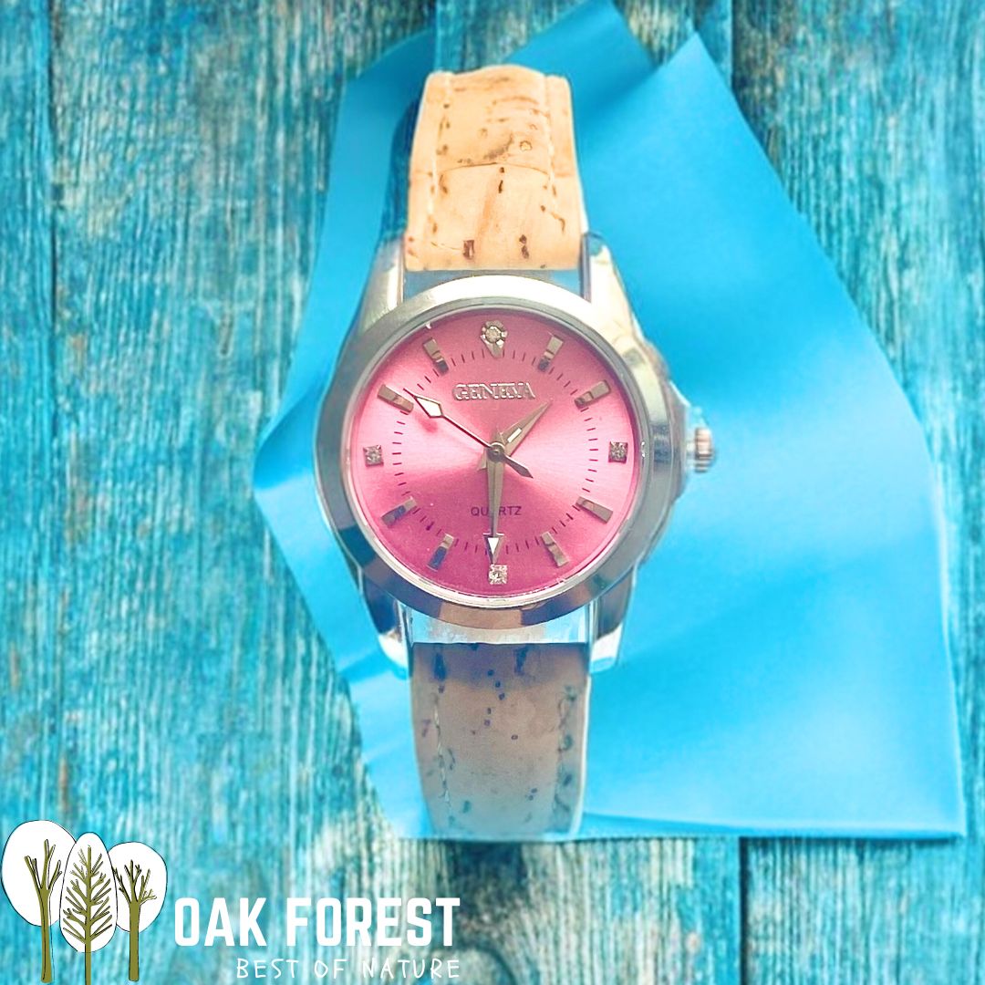 montre vegan en liege - montre liege portugal - montre cuir végétal - montre mixte - montre femme - montre homme - montre naturel pas cher - montre femme vegan en liege rose