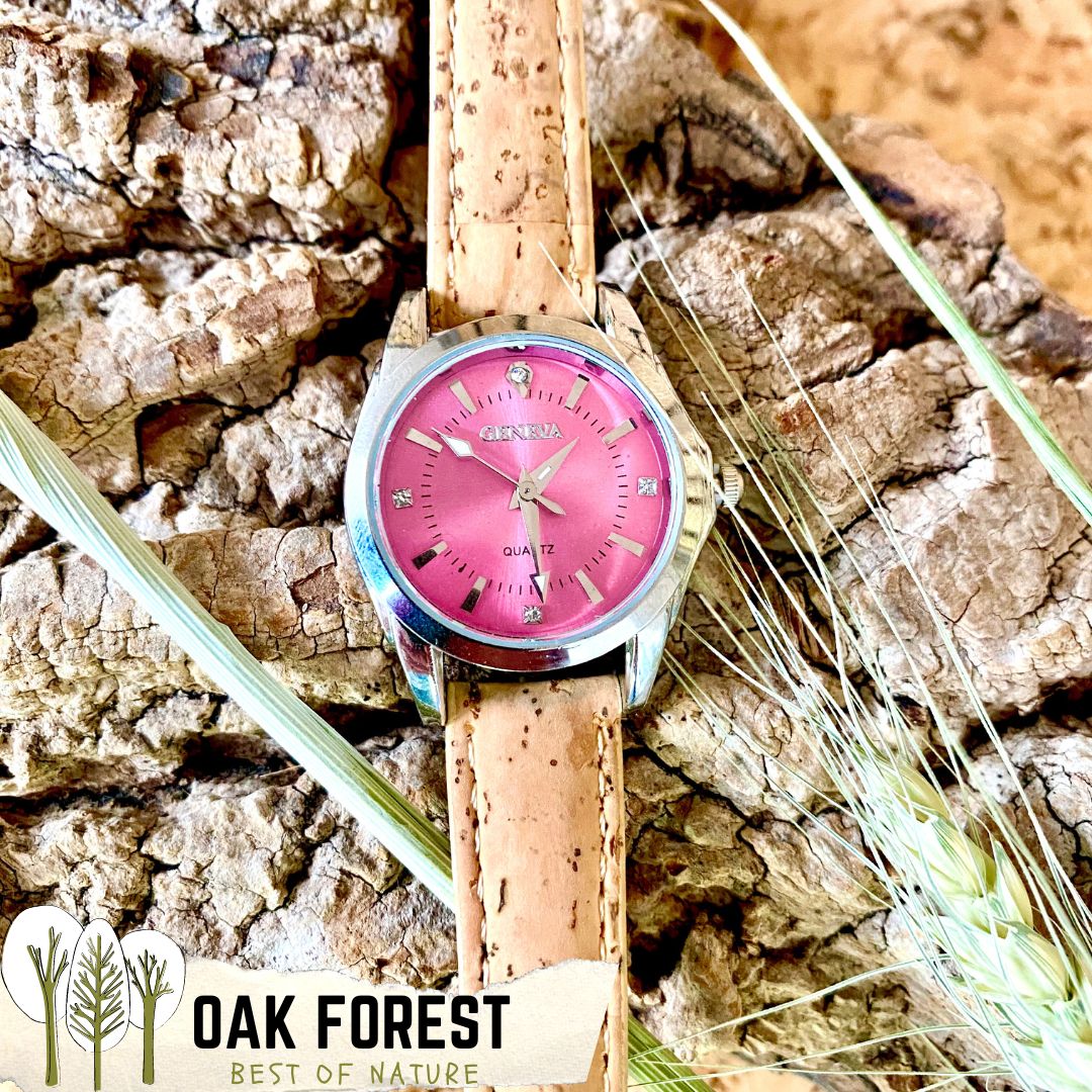 montre vegan en liege - montre liege portugal - montre cuir végétal - montre mixte - montre femme - montre homme - montre naturel pas cher - montre femme vegan en liege rose