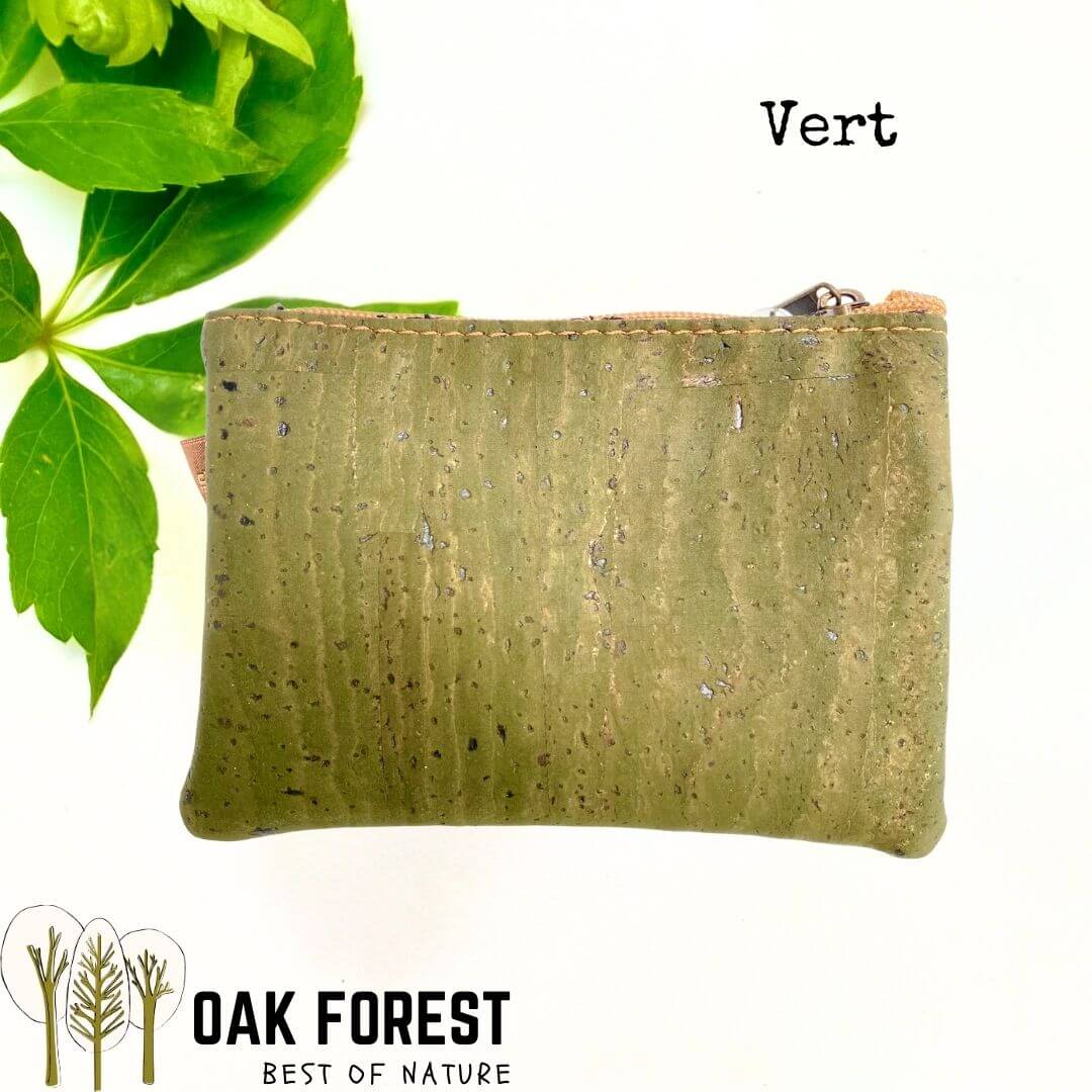 Porte-monnaie artisanal kaki liège naturel Oak Forest