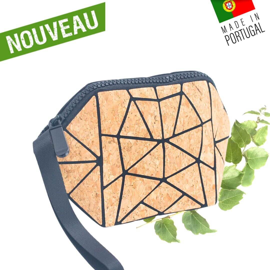 trousse de rangement - trousse à maquillage - trousse écolier - pochette femme moderne - pochette liege vegan - pochette en liège - pochette ne liege portugal - pochette de rangement polyvalente - pochette origami - pochette naturelle en cuir végétal - idée cadeau femme vegan - pochette noire de rangement - porte monnaie vegan en liege - porte monnaie - trousse de voyage -
