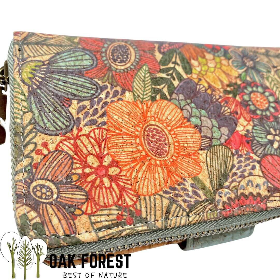 Portefeuille en liège naturel "Flora Blue" - Portefeuille Vegan en liège