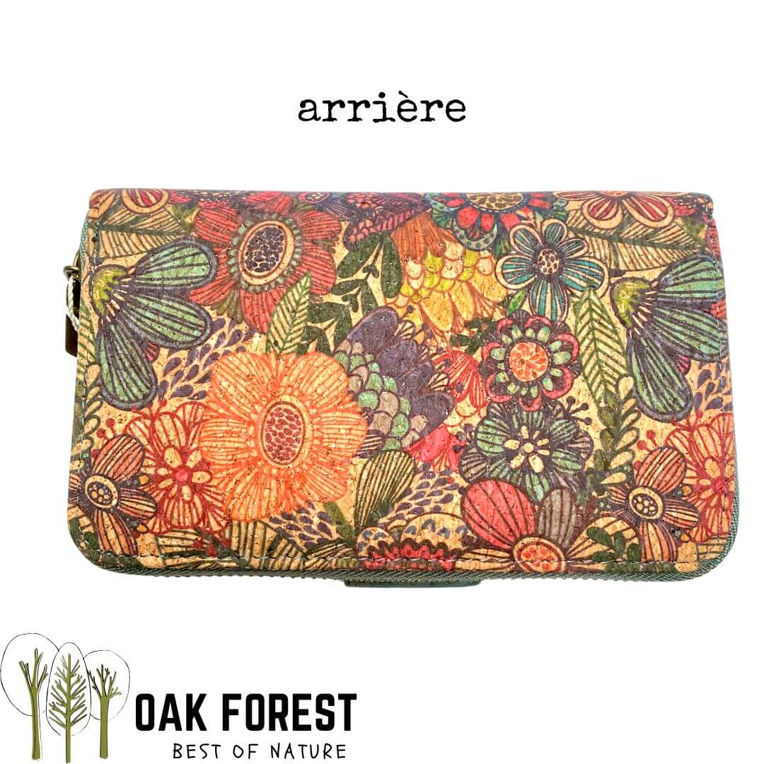 Portefeuille en liège naturel "Flora Blue" - Portefeuille Vegan en liège