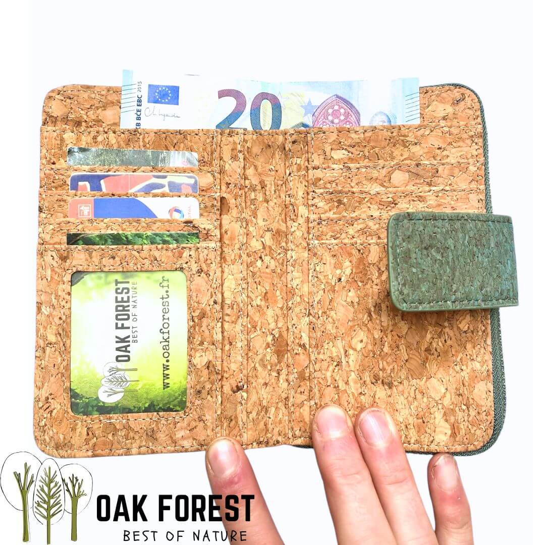 Portefeuille en liège naturel "Flora Blue" - Portefeuille Vegan en liège