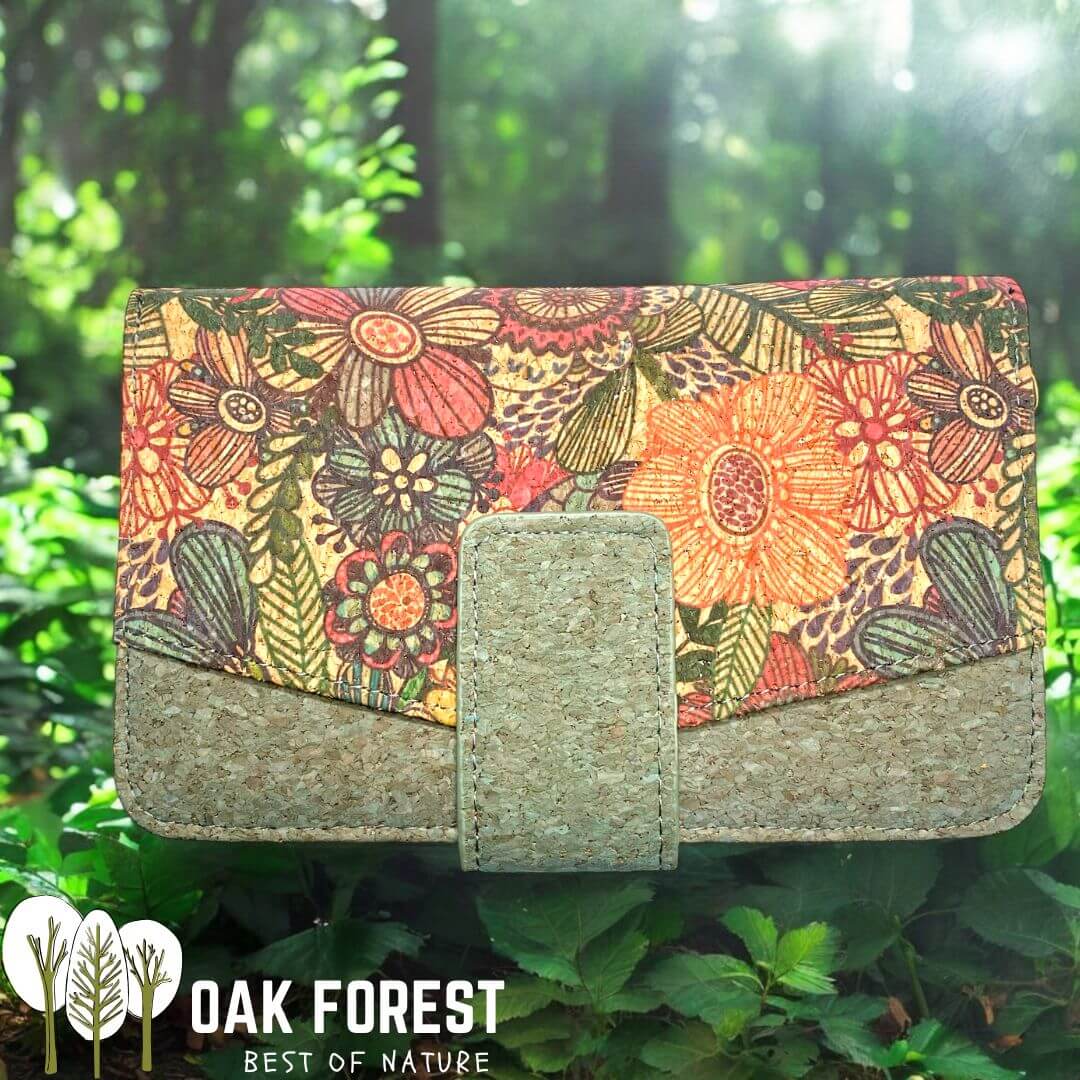 Portefeuille en liège naturel "Flora Blue" - Portefeuille Vegan en liège