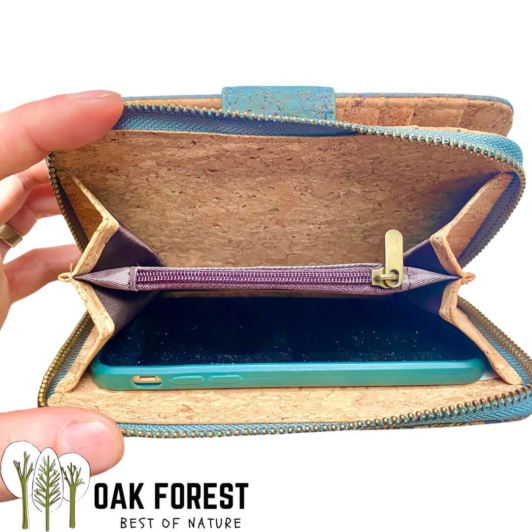 Portefeuille en liège naturel "Flora Blue" - Portefeuille Vegan en liège