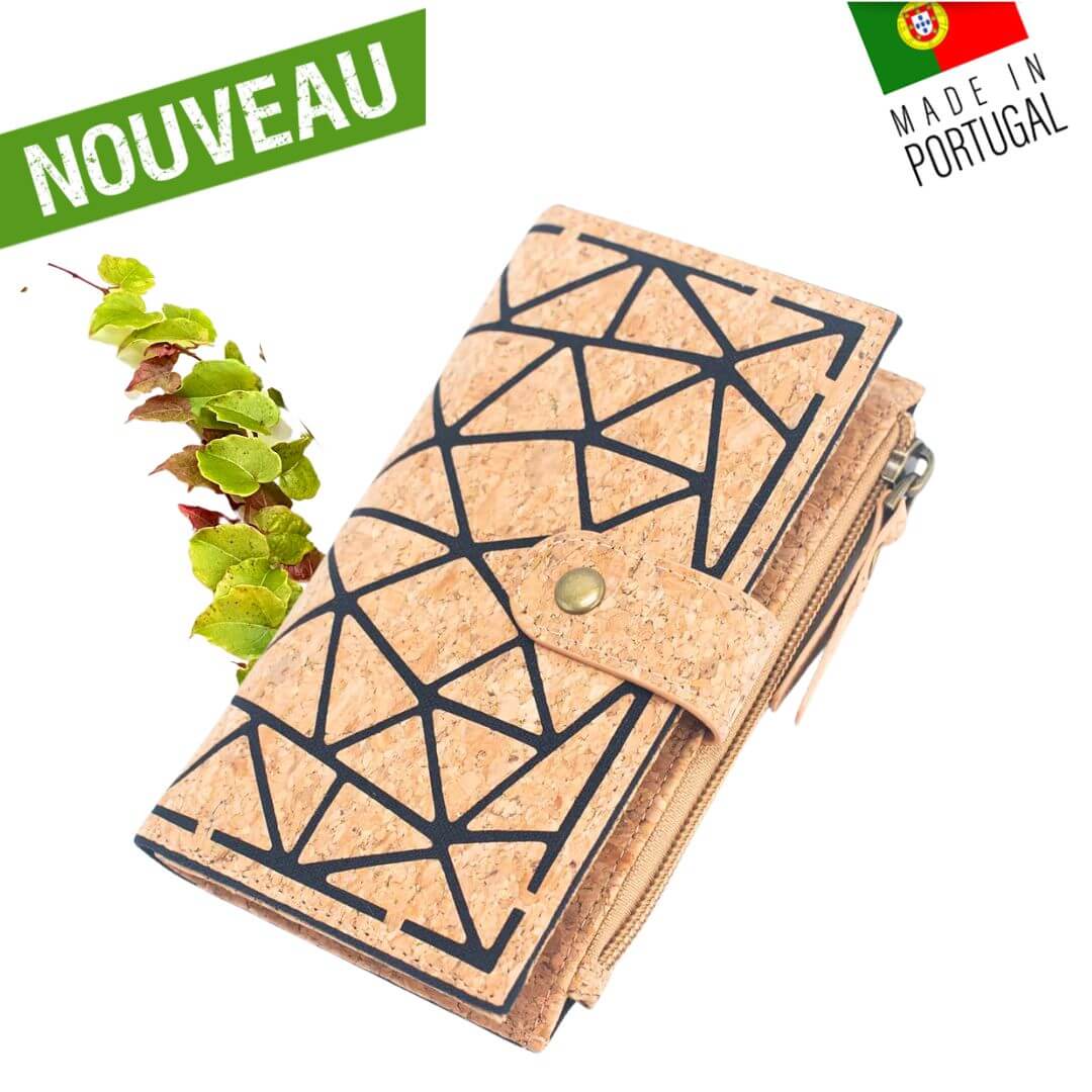 portefeuille liège portugal - portefeuille en liège femme - portefeuille vegan en liège - portefeuille vegan grand format - portefeuille géométrique - idée cadeau - portefeuille femme dépliant liege - portefeuille femme original - portefeuille ecoresponsable femme