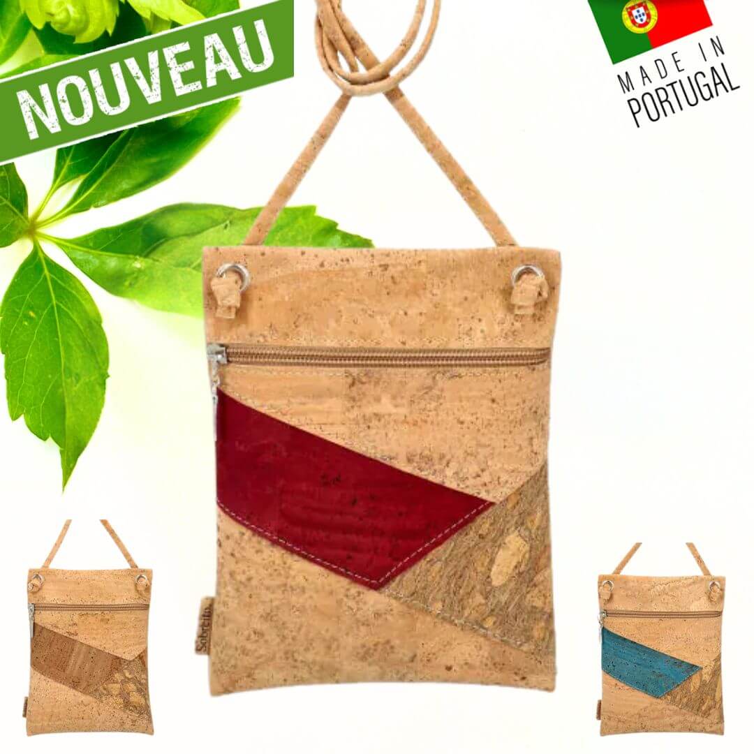 pochette vegan en liege - sac bandouliere liege - sac femme vegan - sac bandoulière en liège - sac liege portugal - pochette légère en liege - pochette cuir végétal - sac bandouliere femme vegan - petit sac léger - petit sac végétal - cuir vegan - pochette en liège