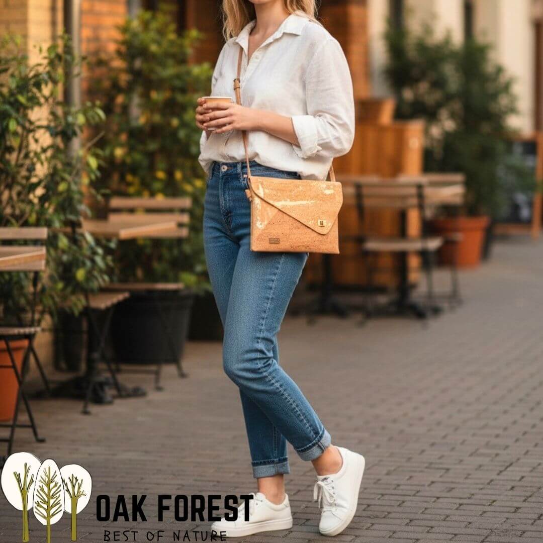 Sac bandoulière en liège "Aurore" – Pochette enveloppe, 2 coloris