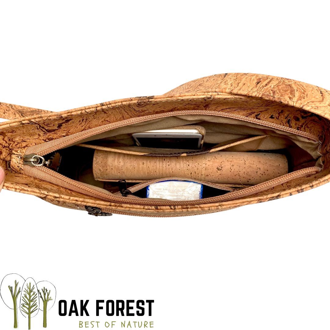 Handgefertigte Kork-Umhängetasche „Sharewood“ – Vegane Korktasche