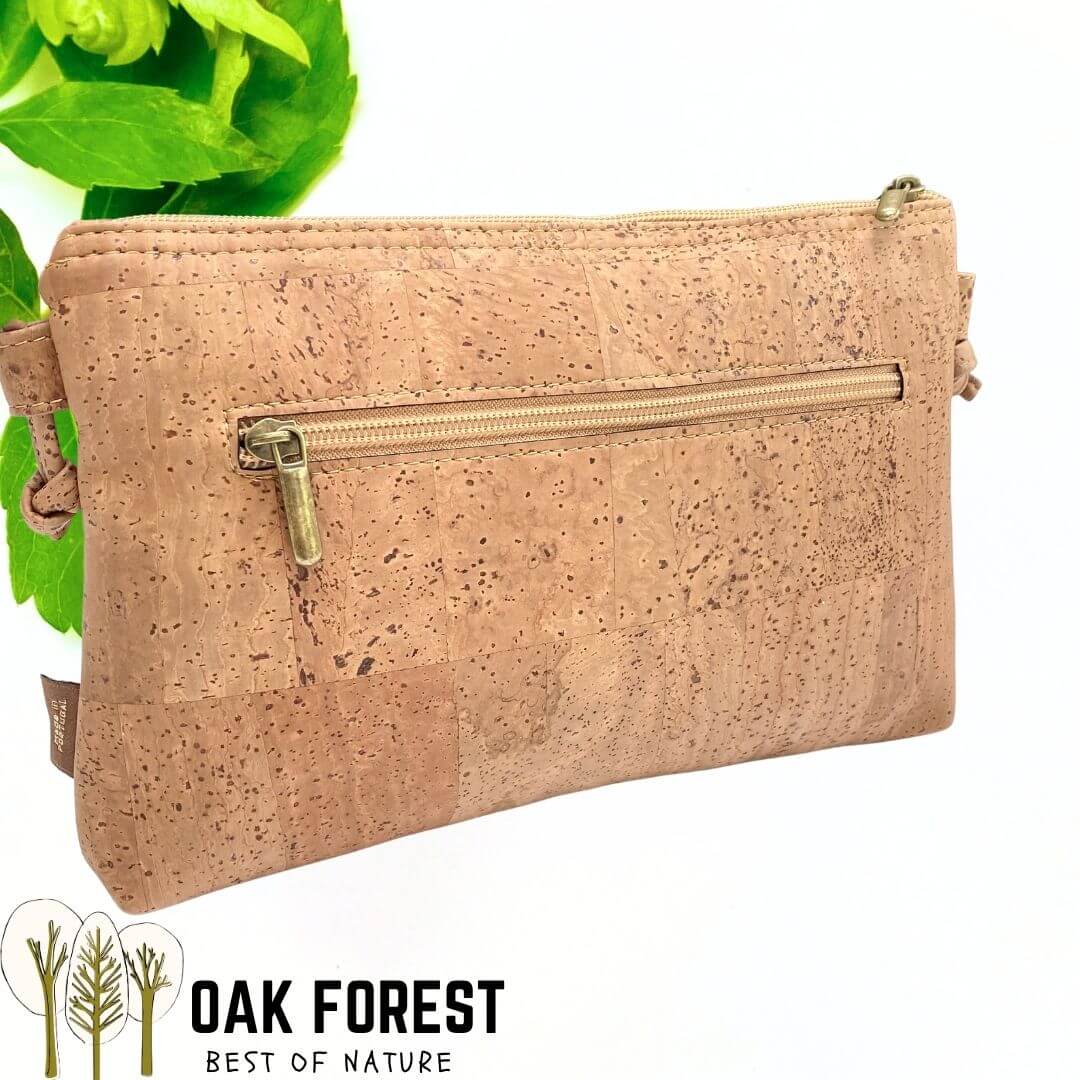Dos de la pochette Alhambra en liège naturel uni avec poche zippée extérieure