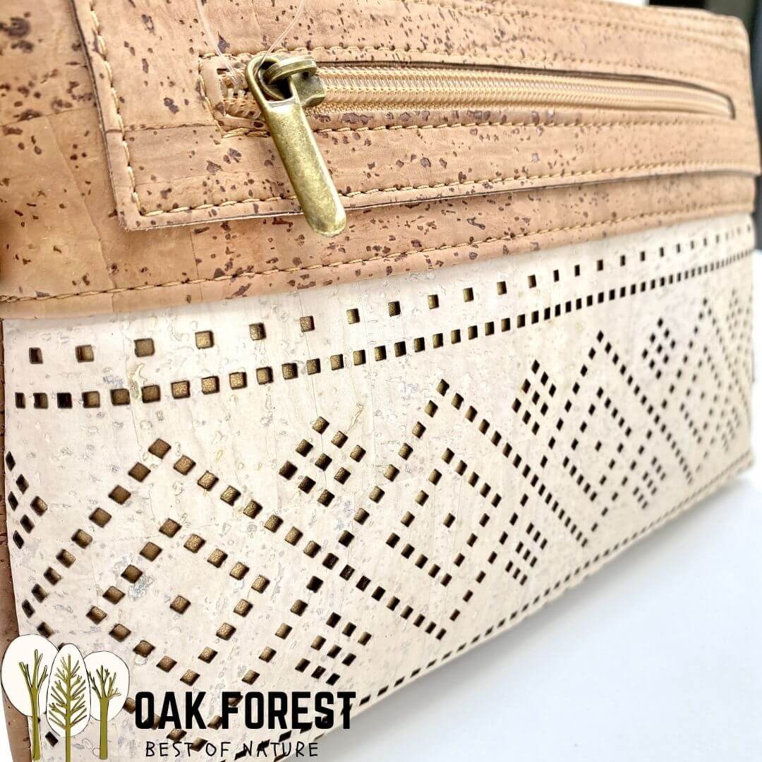 Zoom gros plan sur Sac bandoulière femme Alhambra en liège blanc et camel