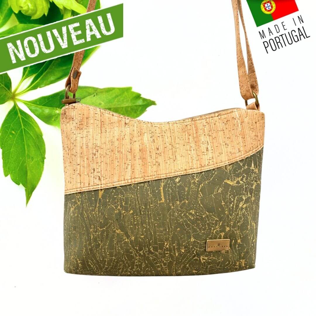 Sac bandoulière en liège kaki doré "Jade"