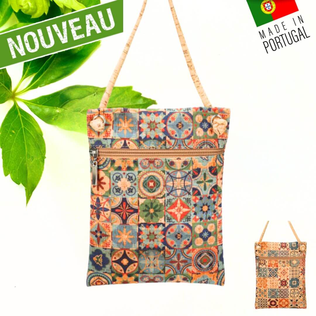 pochette vegan en liege - sac bandouliere liege - sac femme vegan - sac bandoulière en liège - sac liege portugal - pochette légère en liege - pochette cuir végétal - sac bandouliere femme vegan - petit sac léger - petit sac végétal - cuir vegan - pochette en liège
