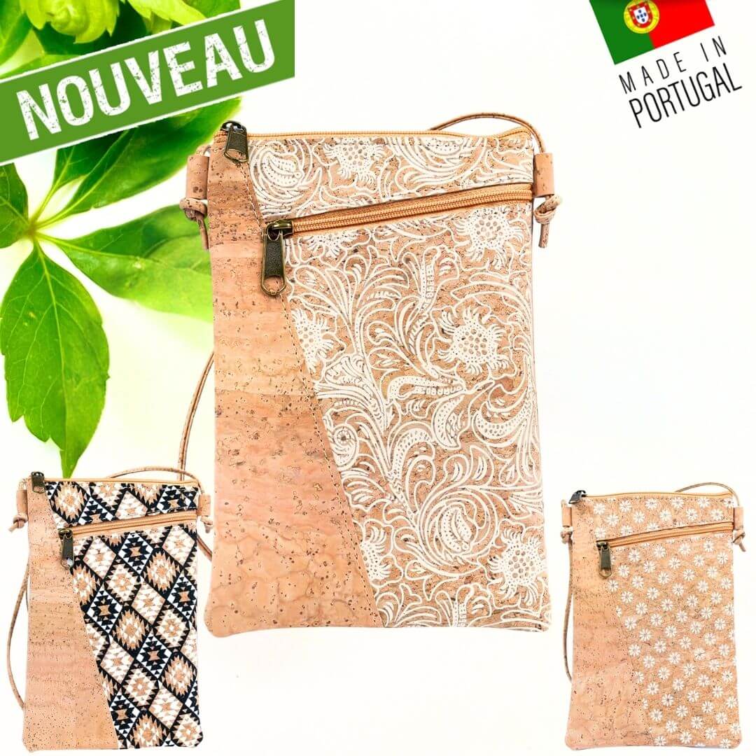 pochette vegan en liege - sac bandouliere liege - sac femme vegan - sac bandoulière en liège - sac liege portugal - pochette légère en liege - pochette cuir végétal - sac bandouliere femme vegan - petit sac léger - petit sac végétal - cuir vegan - pochette en liège