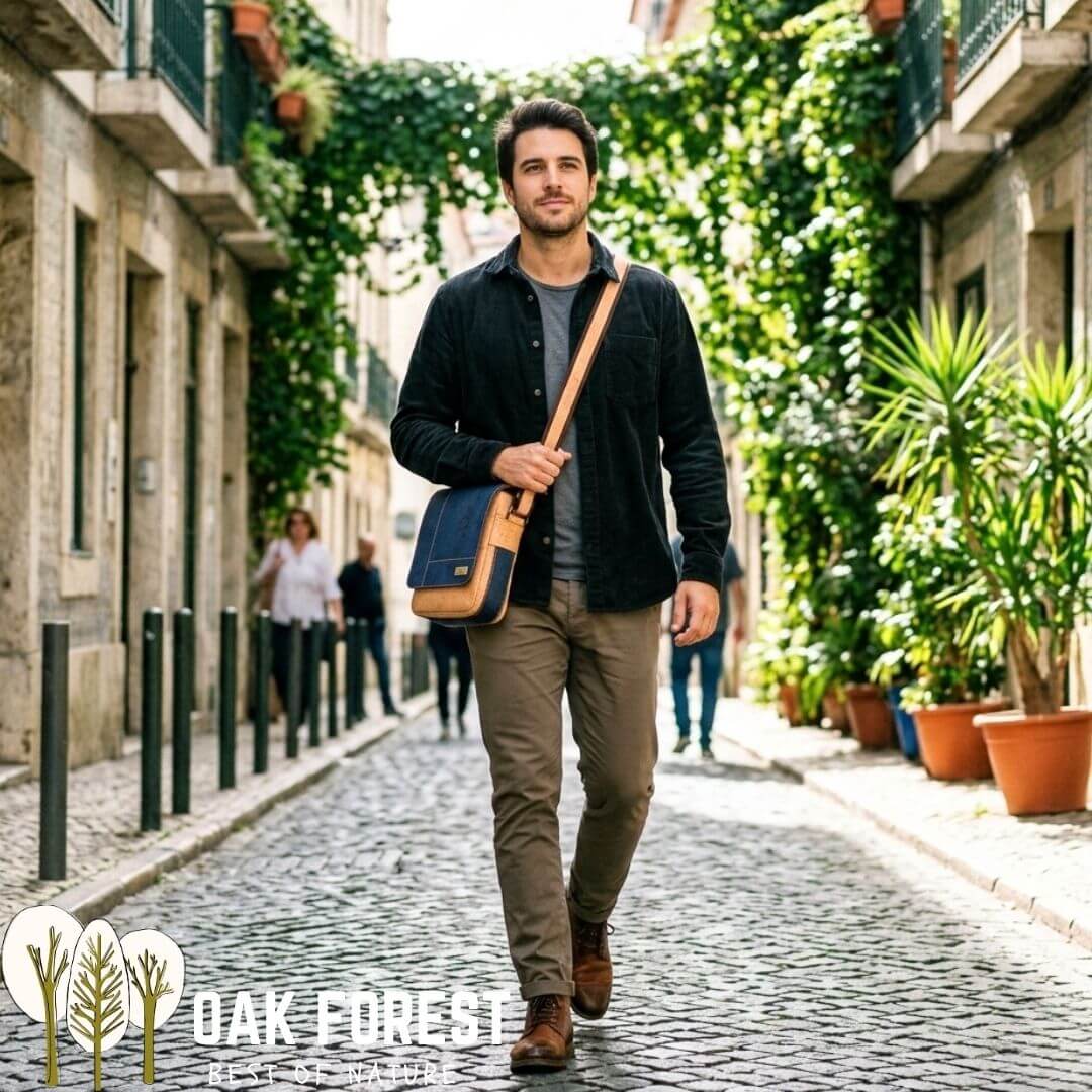 Sacoche Navigator en liège portée en bandoulière travers du corps